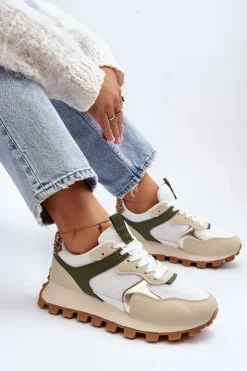 Damskie Boto Sneakersy Buty Sportowe Damskie Beżowo-Zielone Ralita