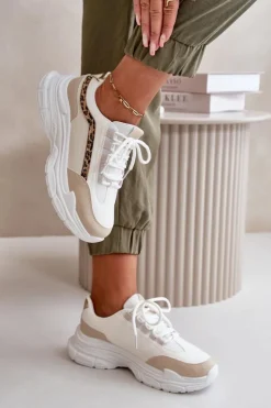 Best Boto Sneakersy Buty Sportowe Damskie Na Grubej Podeszwie Beżowe Lerila