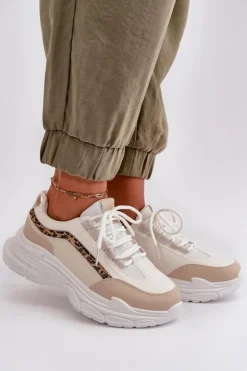 Best Boto Sneakersy Buty Sportowe Damskie Na Grubej Podeszwie Beżowe Lerila