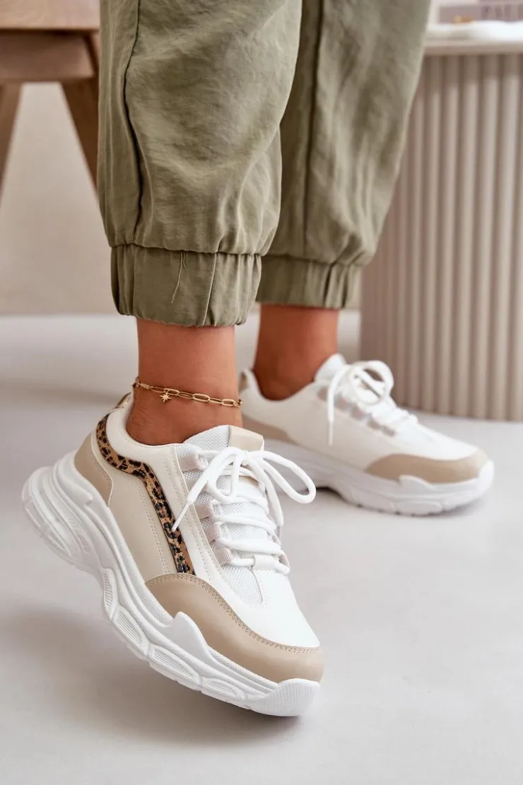 Best Boto Sneakersy Buty Sportowe Damskie Na Grubej Podeszwie Beżowe Lerila