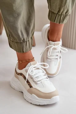 Best Boto Sneakersy Buty Sportowe Damskie Na Grubej Podeszwie Beżowe Lerila