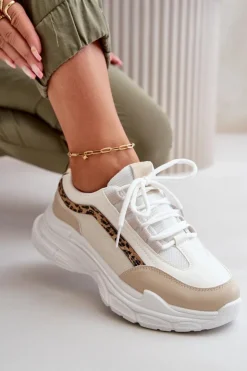 Best Boto Sneakersy Buty Sportowe Damskie Na Grubej Podeszwie Beżowe Lerila