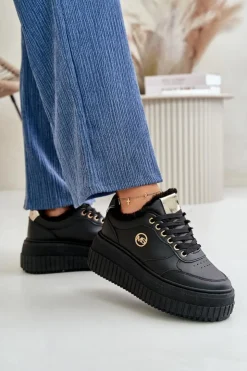 Sale Boto Sneakersy Buty Sportowe Damskie Ocieplane Na Masywnej Podeszwie Czarne Ardiela Czarny