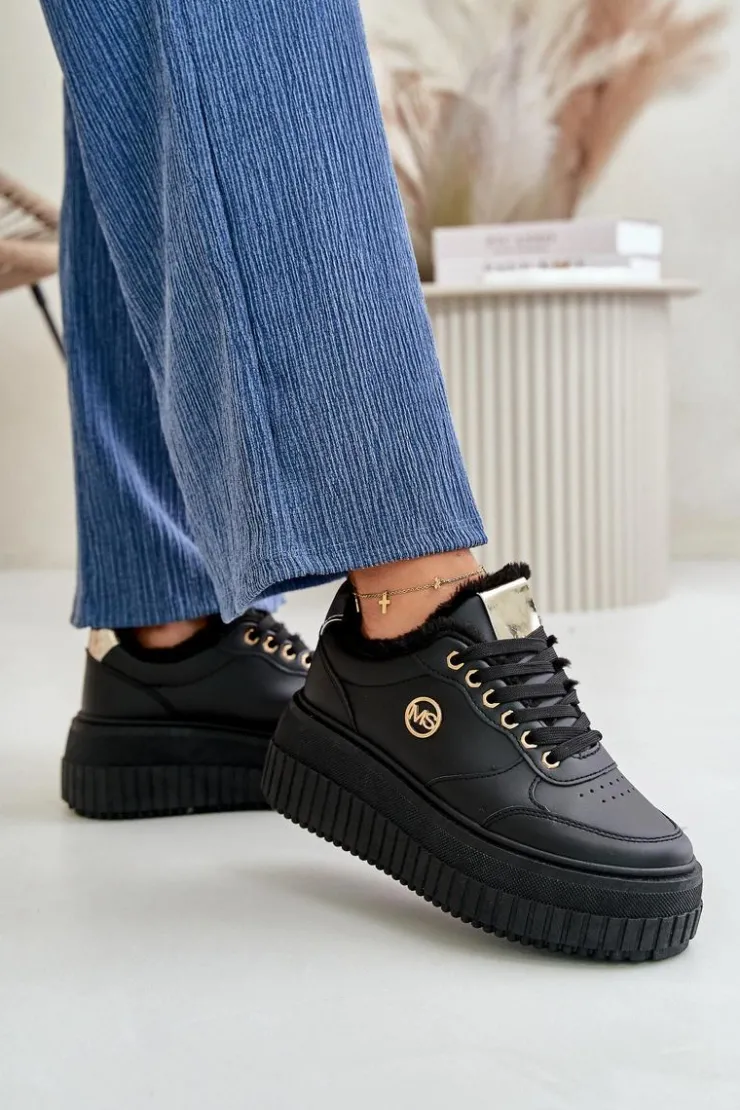 Sale Boto Sneakersy Buty Sportowe Damskie Ocieplane Na Masywnej Podeszwie Czarne Ardiela Czarny