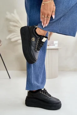 Sale Boto Sneakersy Buty Sportowe Damskie Ocieplane Na Masywnej Podeszwie Czarne Ardiela Czarny