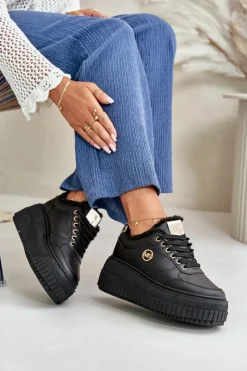 Sale Boto Sneakersy Buty Sportowe Damskie Ocieplane Na Masywnej Podeszwie Czarne Ardiela Czarny