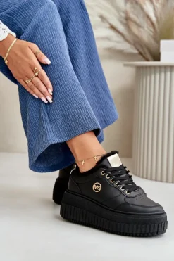 Sale Boto Sneakersy Buty Sportowe Damskie Ocieplane Na Masywnej Podeszwie Czarne Ardiela Czarny