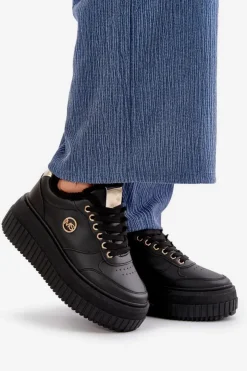 Sale Boto Sneakersy Buty Sportowe Damskie Ocieplane Na Masywnej Podeszwie Czarne Ardiela Czarny