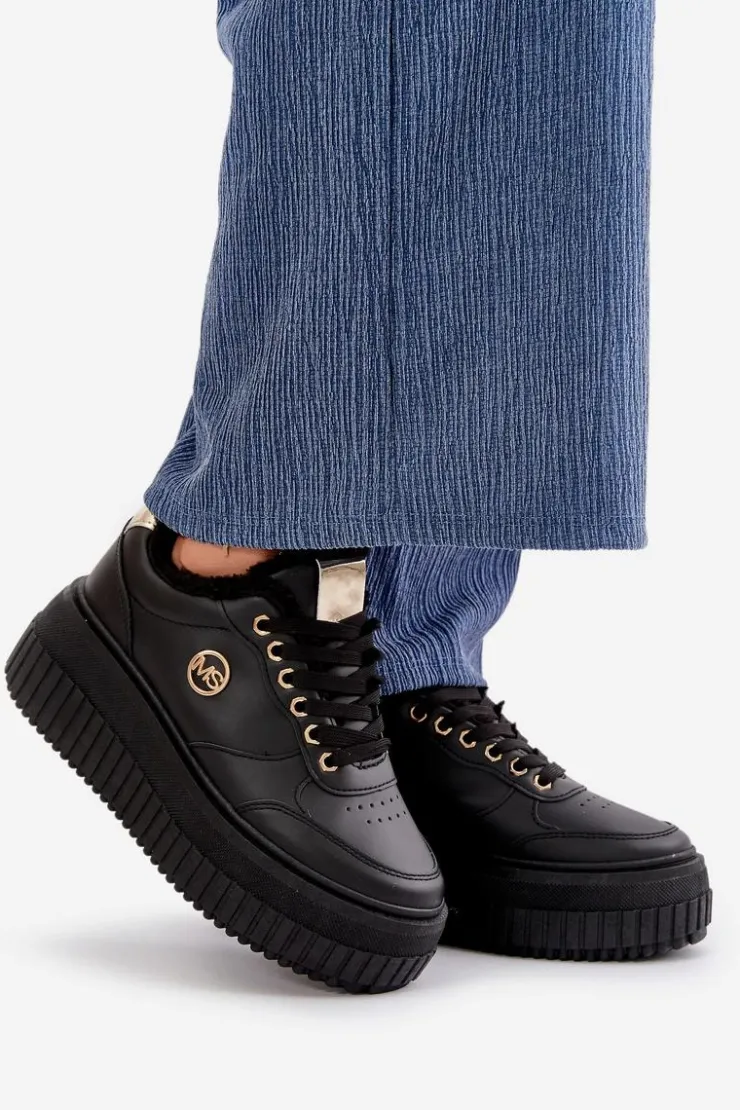 Sale Boto Sneakersy Buty Sportowe Damskie Ocieplane Na Masywnej Podeszwie Czarne Ardiela Czarny