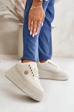 Damskie Boto Sneakersy Buty Sportowe Damskie Ocieplane Na Masywnej Podeszwie Beżowe Verissha