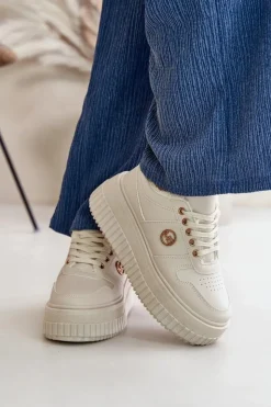 Damskie Boto Sneakersy Buty Sportowe Damskie Ocieplane Na Masywnej Podeszwie Beżowe Verissha