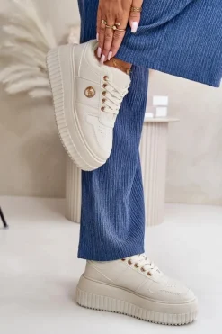 Damskie Boto Sneakersy Buty Sportowe Damskie Ocieplane Na Masywnej Podeszwie Beżowe Verissha