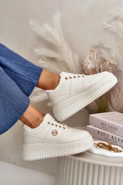 Damskie Boto Sneakersy Buty Sportowe Damskie Ocieplane Na Masywnej Podeszwie Beżowe Verissha