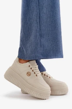 Damskie Boto Sneakersy Buty Sportowe Damskie Ocieplane Na Masywnej Podeszwie Beżowe Verissha