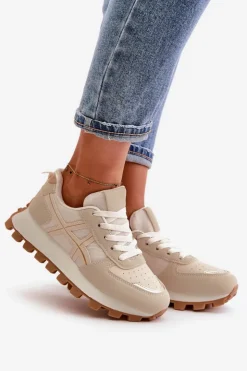 Clearance Boto Sneakersy Buty Sportowe Damskie Sznurowane Na Platformie Beżowe Mialunae