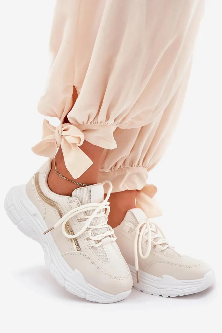 Boto Buty Sportowe Na Platformie|Sneakersy Damskie*Sneakersy Buty Sportowe Damskie Na Grubej Podeszwie Beżowe Lerila Beżowy