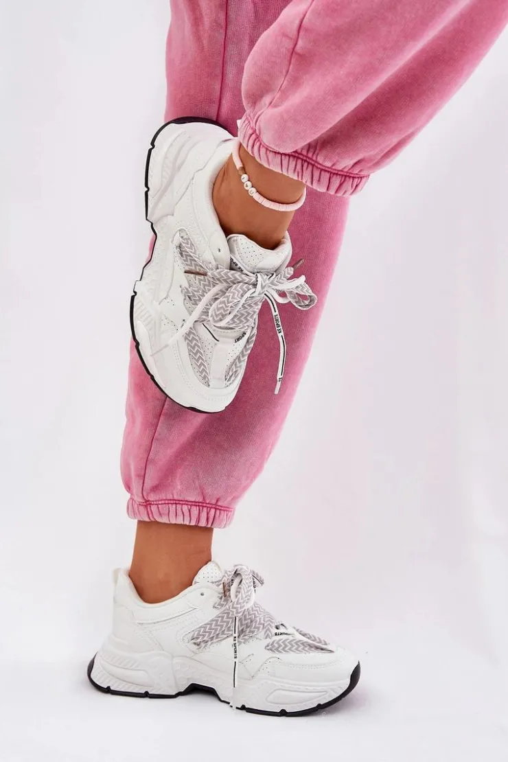 Online Boto Sneakersy Buty Sportowe Damskie Z Podwójnym Sznurowaniem Białe Efobell Biały