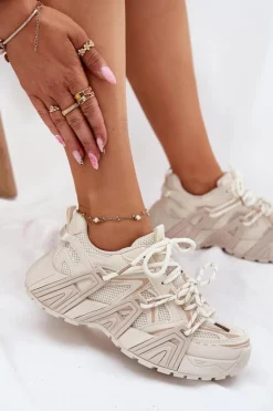Outlet Boto Sneakersy Buty Sportowe Damskie Beżowe Tonelli