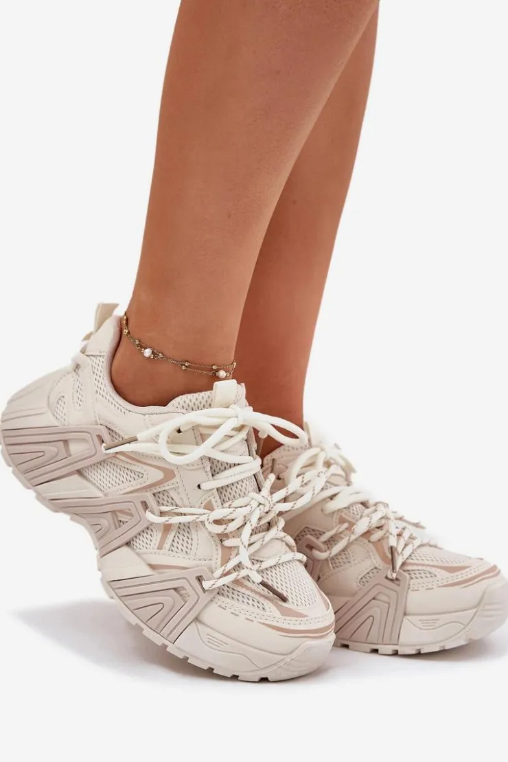 Outlet Boto Sneakersy Buty Sportowe Damskie Beżowe Tonelli