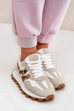 Damskie Boto Sneakersy Buty Sportowe Damskie Panterka Beżowe Kalelia