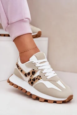 Damskie Boto Sneakersy Buty Sportowe Damskie Panterka Beżowe Kalelia
