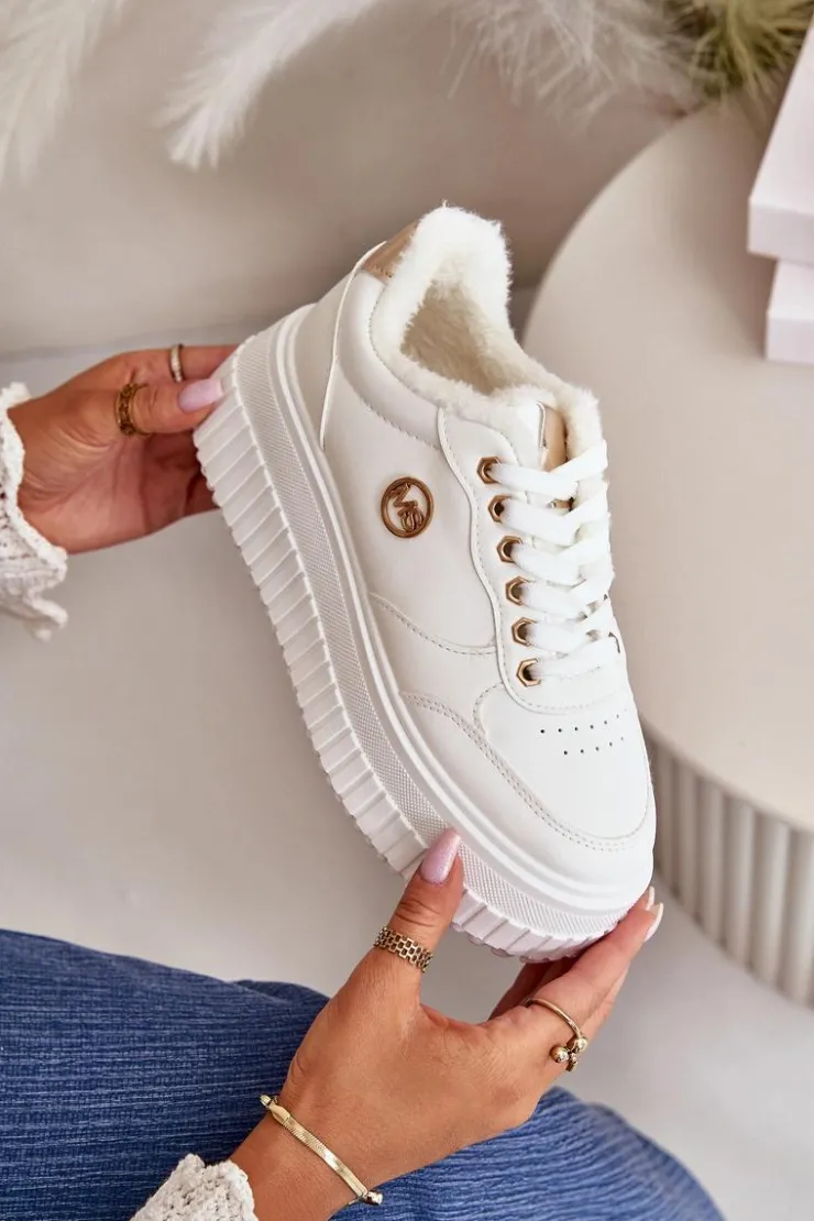 Boto Sneakersy Damskie*Sneakersy Buty Sportowe Damskie Ocieplane Na Masywnej Podeszwie Białe Ardiela Biały