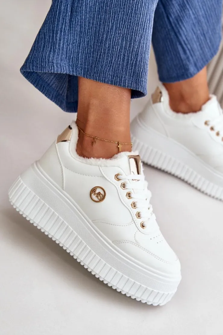 Boto Sneakersy Damskie*Sneakersy Buty Sportowe Damskie Ocieplane Na Masywnej Podeszwie Białe Ardiela Biały