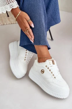 Boto Sneakersy Damskie*Sneakersy Buty Sportowe Damskie Ocieplane Na Masywnej Podeszwie Białe Ardiela Biały