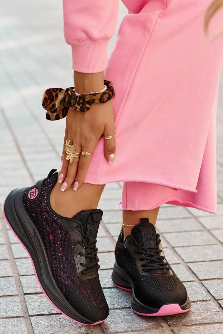 Big Star Shoes Buty Sportowe Big Star|Sneakersy Damskie*Sneakersy Buty Sportowe Damskie Na Platformie Big Star RR274523 HI-POLY SYSTEM Czarne