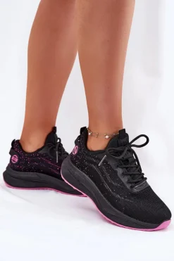 Big Star Shoes Buty Sportowe Big Star|Sneakersy Damskie*Sneakersy Buty Sportowe Damskie Na Platformie Big Star RR274523 HI-POLY SYSTEM Czarne