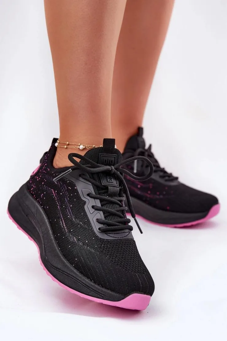 Big Star Shoes Buty Sportowe Big Star|Sneakersy Damskie*Sneakersy Buty Sportowe Damskie Na Platformie Big Star RR274523 HI-POLY SYSTEM Czarne