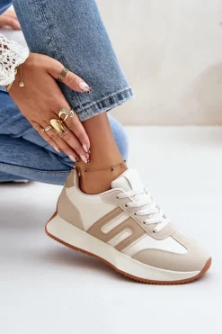 Hot Boto Sneakersy Buty Sportowe Na Platformie Damskie Beżowe Thari