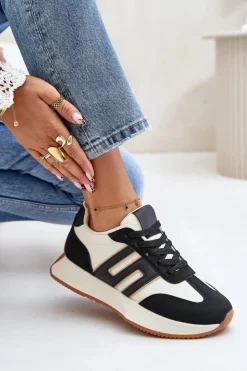 Sale Boto Sneakersy Buty Sportowe Na Platformie Damskie Czarne Thari