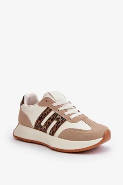 Damskie Boto Sneakersy Buty Sportowe Na Platformie Panterka Damskie Beżowe Thari
