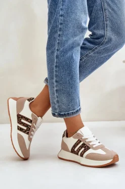 Damskie Boto Sneakersy Buty Sportowe Na Platformie Panterka Damskie Beżowe Thari
