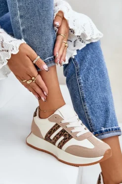 Damskie Boto Sneakersy Buty Sportowe Na Platformie Panterka Damskie Beżowe Thari