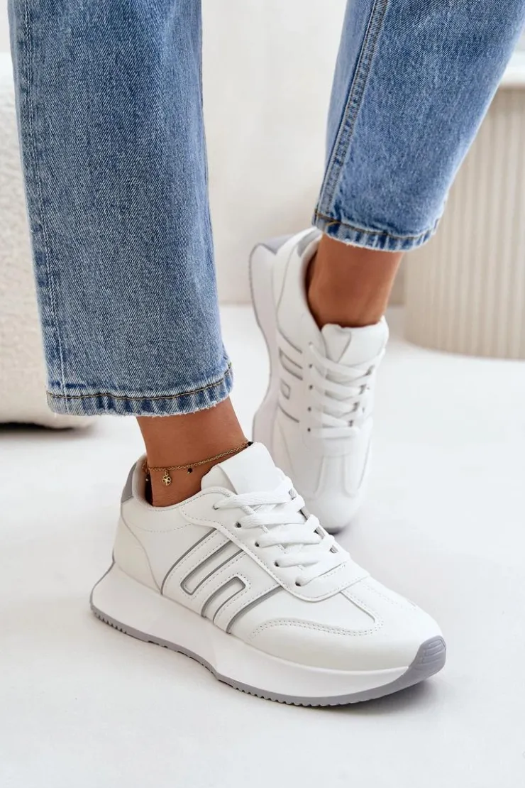 Boto Buty Sportowe Na Platformie|Sneakersy Damskie*Sneakersy Buty Sportowe Na Platformie Damskie Biało-Szare Thari