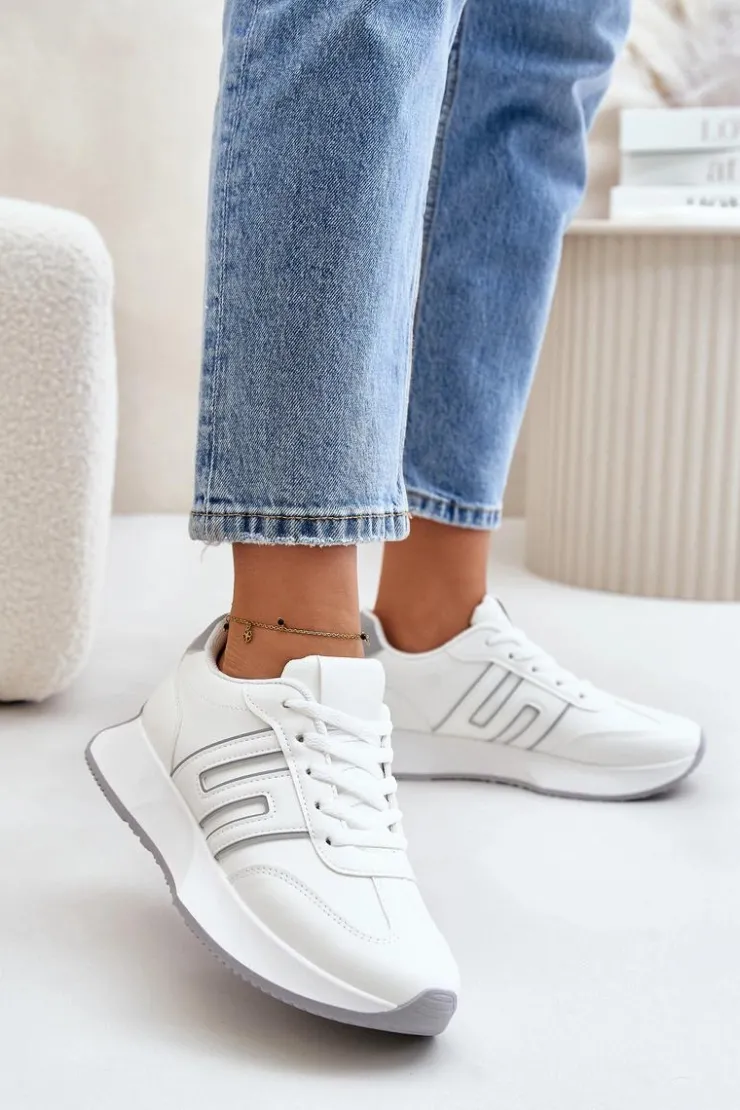 Boto Buty Sportowe Na Platformie|Sneakersy Damskie*Sneakersy Buty Sportowe Na Platformie Damskie Biało-Szare Thari