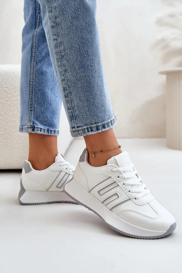 Boto Buty Sportowe Na Platformie|Sneakersy Damskie*Sneakersy Buty Sportowe Na Platformie Damskie Biało-Szare Thari