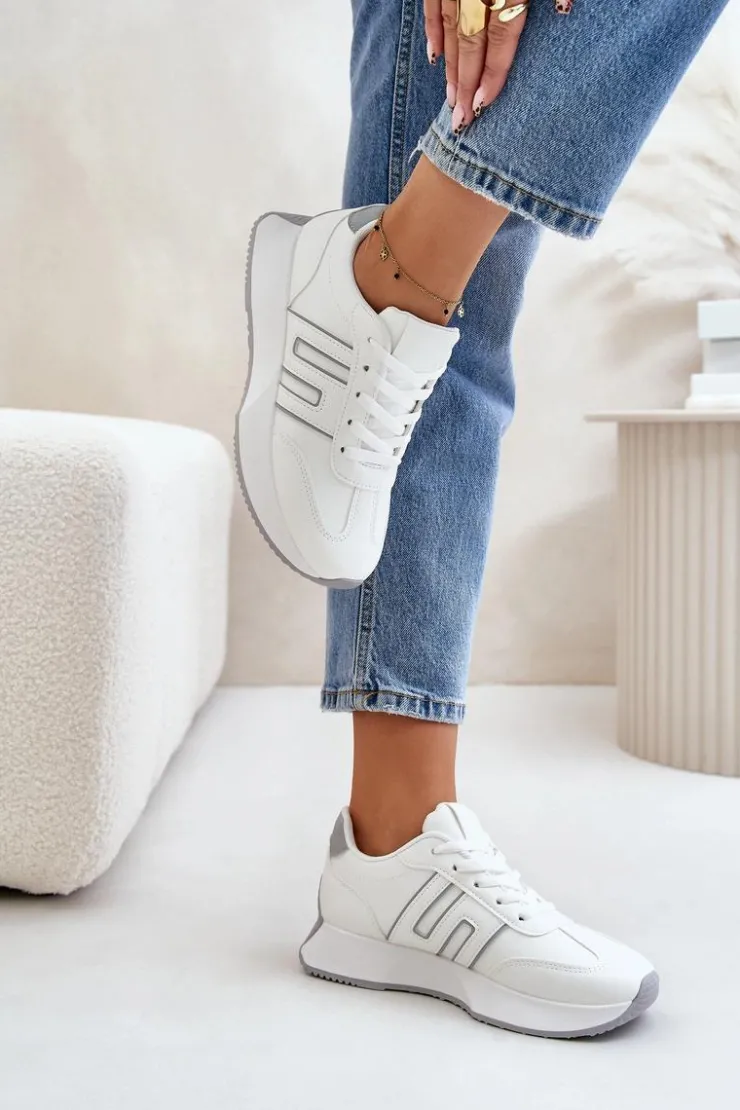 Boto Buty Sportowe Na Platformie|Sneakersy Damskie*Sneakersy Buty Sportowe Na Platformie Damskie Biało-Szare Thari