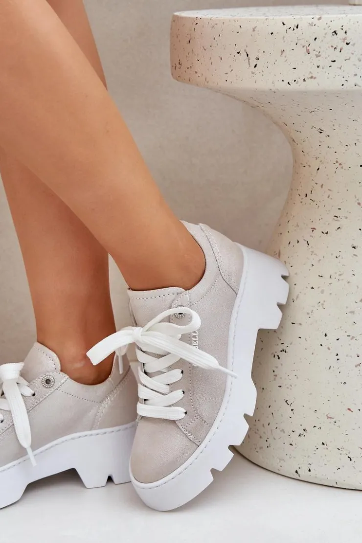 CheBello Buty Sportowe Na Platformie*Sneakersy Buty Sportowe Na Platformie 4632 Srebrne Srebrny