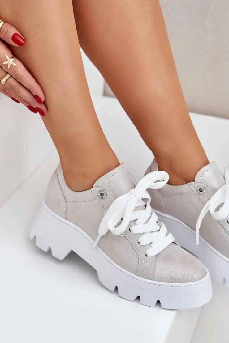 CheBello Buty Sportowe Na Platformie*Sneakersy Buty Sportowe Na Platformie 4632 Srebrne Srebrny