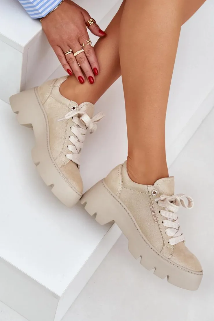 CheBello Buty Sportowe Na Platformie*Sneakersy Buty Sportowe Na Platformie 4632 Złote Złoty