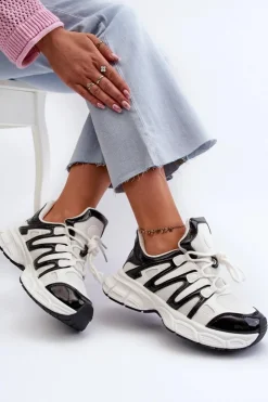 Hot Boto Sneakersy Damskie Biało-Czarne Ahmani Biały