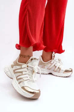 Boto Sneakersy Damskie*Sneakersy Damskie Biało-Złote Ahmani Biały