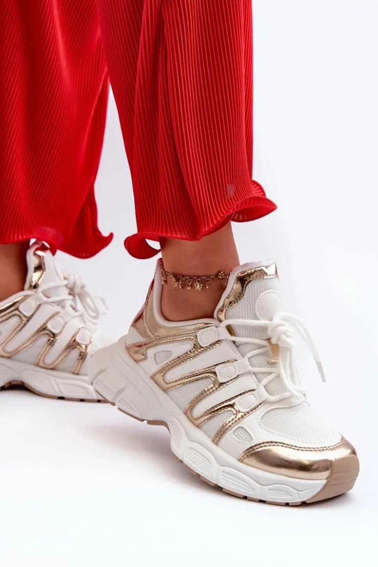 Boto Sneakersy Damskie*Sneakersy Damskie Biało-Złote Ahmani Biały