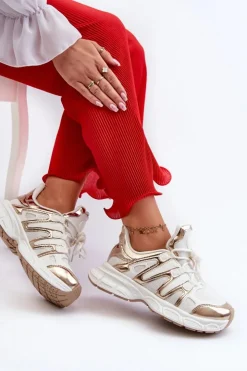 Boto Sneakersy Damskie*Sneakersy Damskie Biało-Złote Ahmani Biały