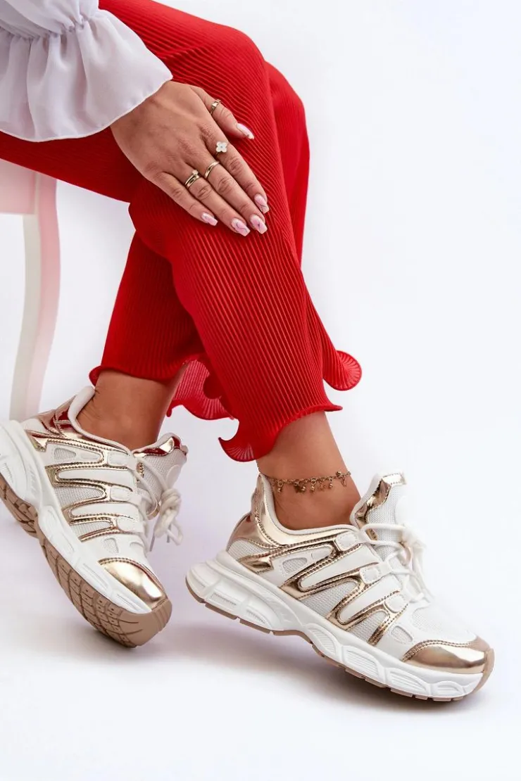 Boto Sneakersy Damskie*Sneakersy Damskie Biało-Złote Ahmani Biały