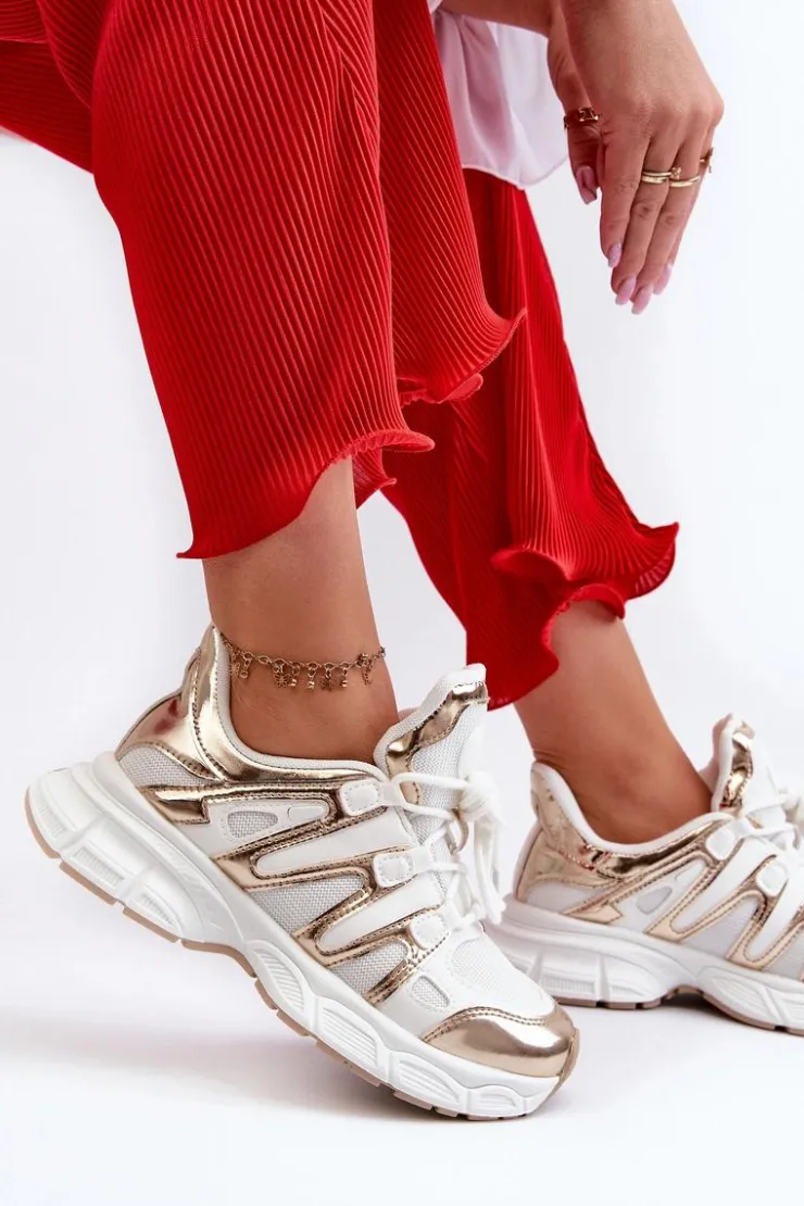 Boto Sneakersy Damskie*Sneakersy Damskie Biało-Złote Ahmani Biały