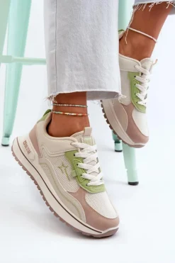Outlet Big Star Shoes Sneakersy Damskie Big Star NN274A091 Beżowo-Zielone